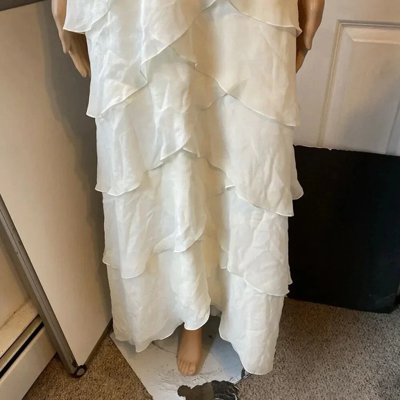 New Bcbgmaxazria Womens Fairy White Black Silk Chiffon Maxi Dress Empire Waist 0 - Picture 9 of 12